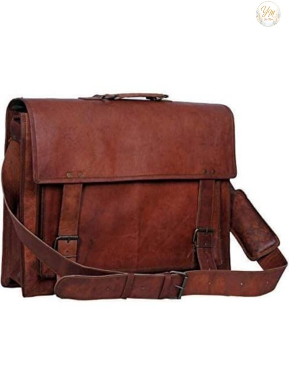Full Grain Leather Messenger Bag 18 Inch Laptop Briefcase Fits 17.5 Inch Laptop